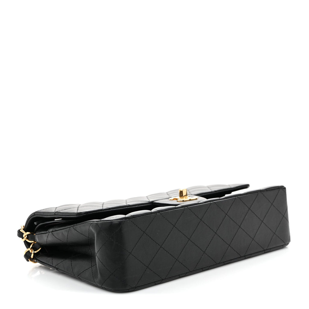 Lambskin Quilted Medium Double Flap Black