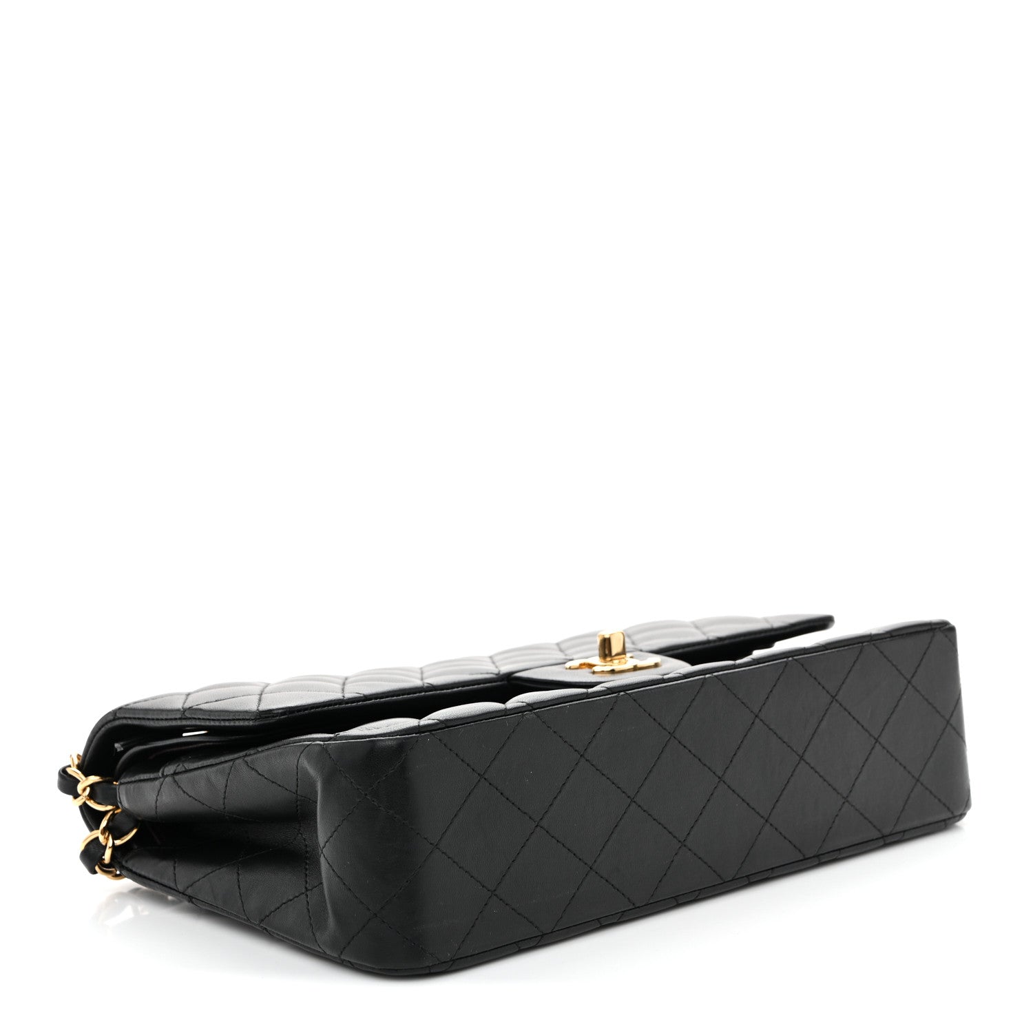 Lambskin Quilted Medium Double Flap Black
