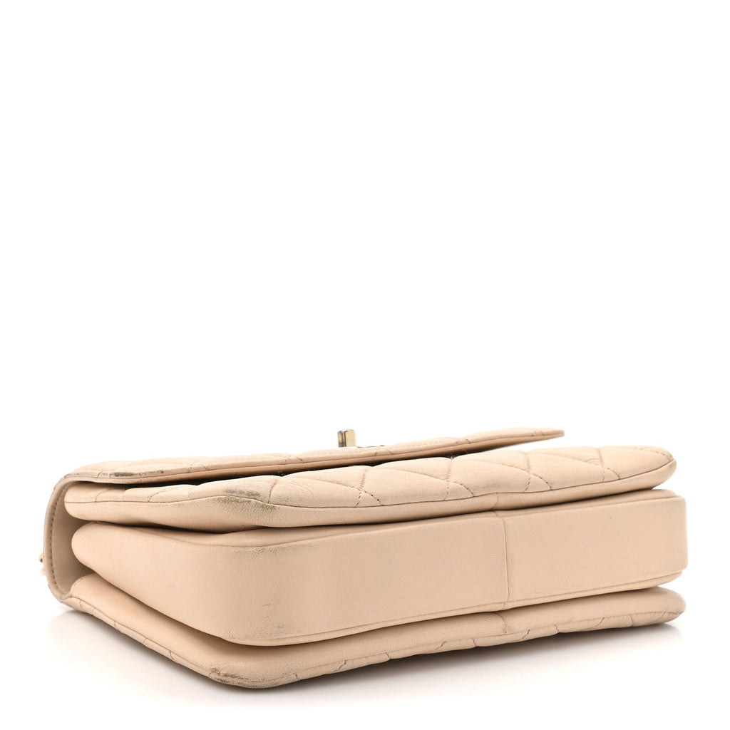 Lambskin Quilted Small Trendy CC Dual Handle Flap Bag Beige