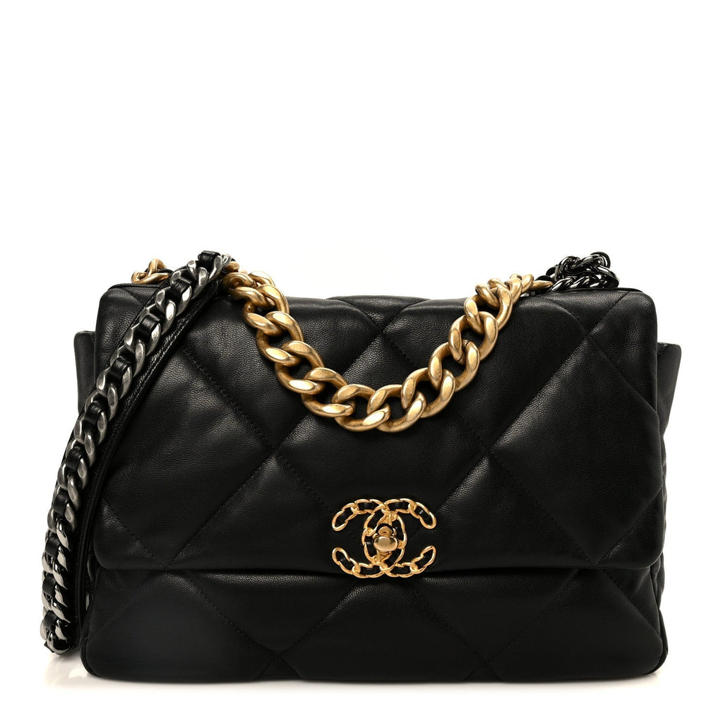 Goatskin Quilted Large Chanel 19 Flap Black