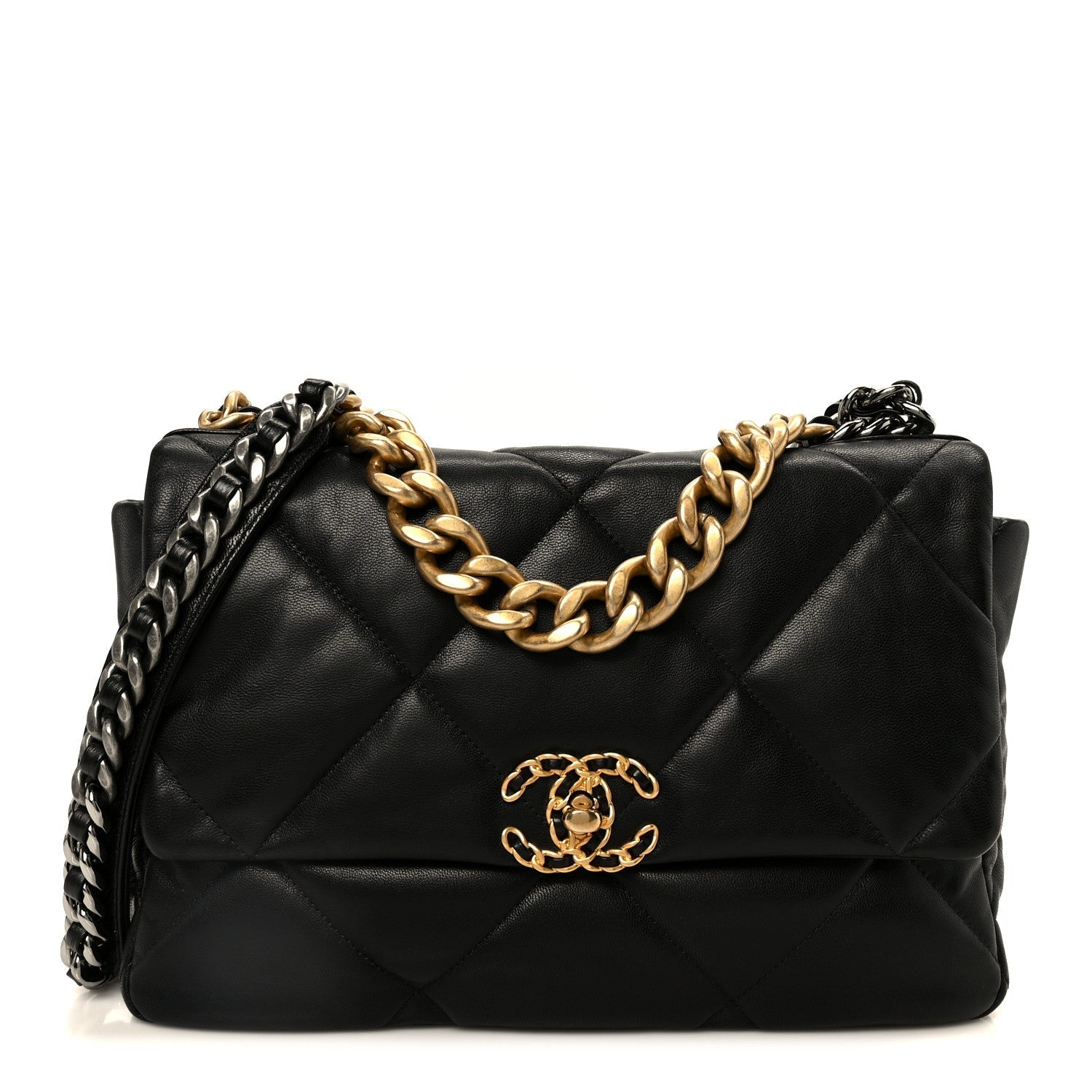 Goatskin Quilted Large Chanel 19 Flap Black