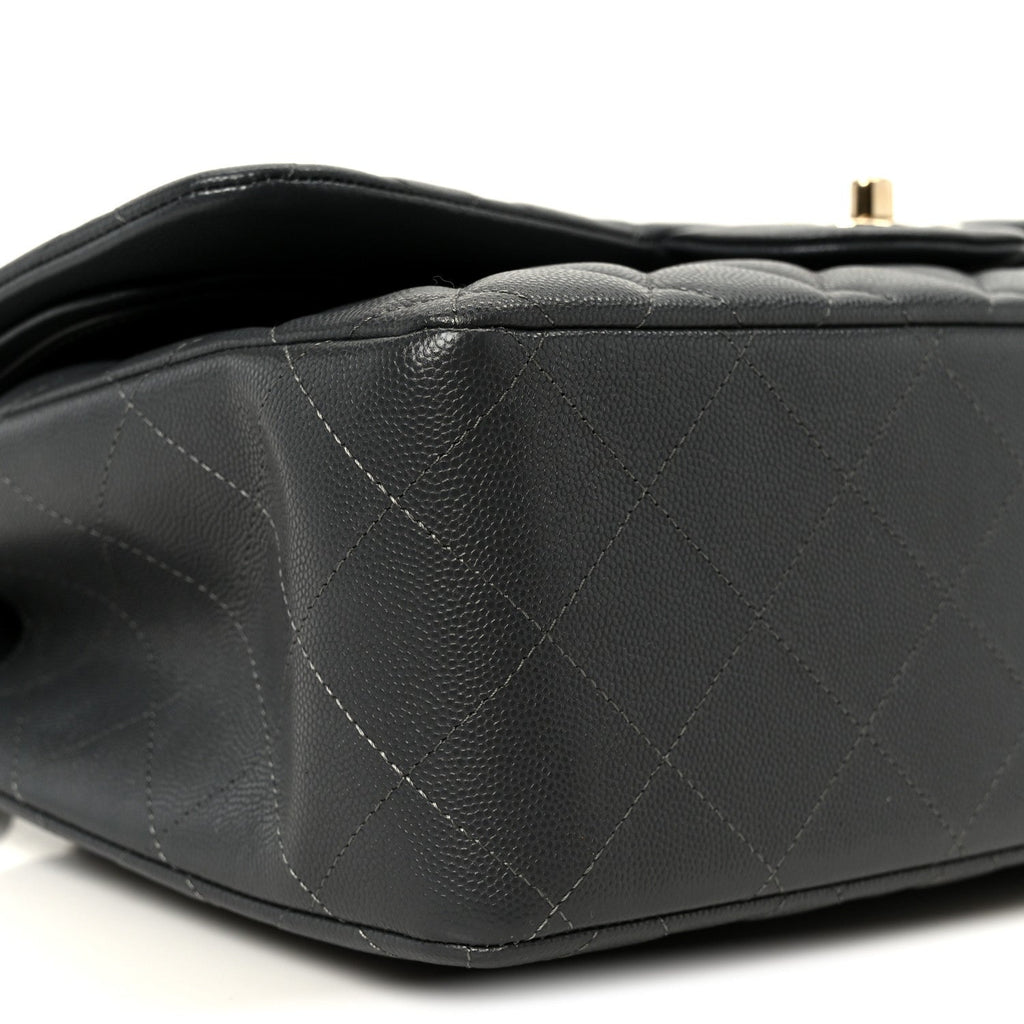 Caviar Quilted Jumbo Double Flap Dark Grey