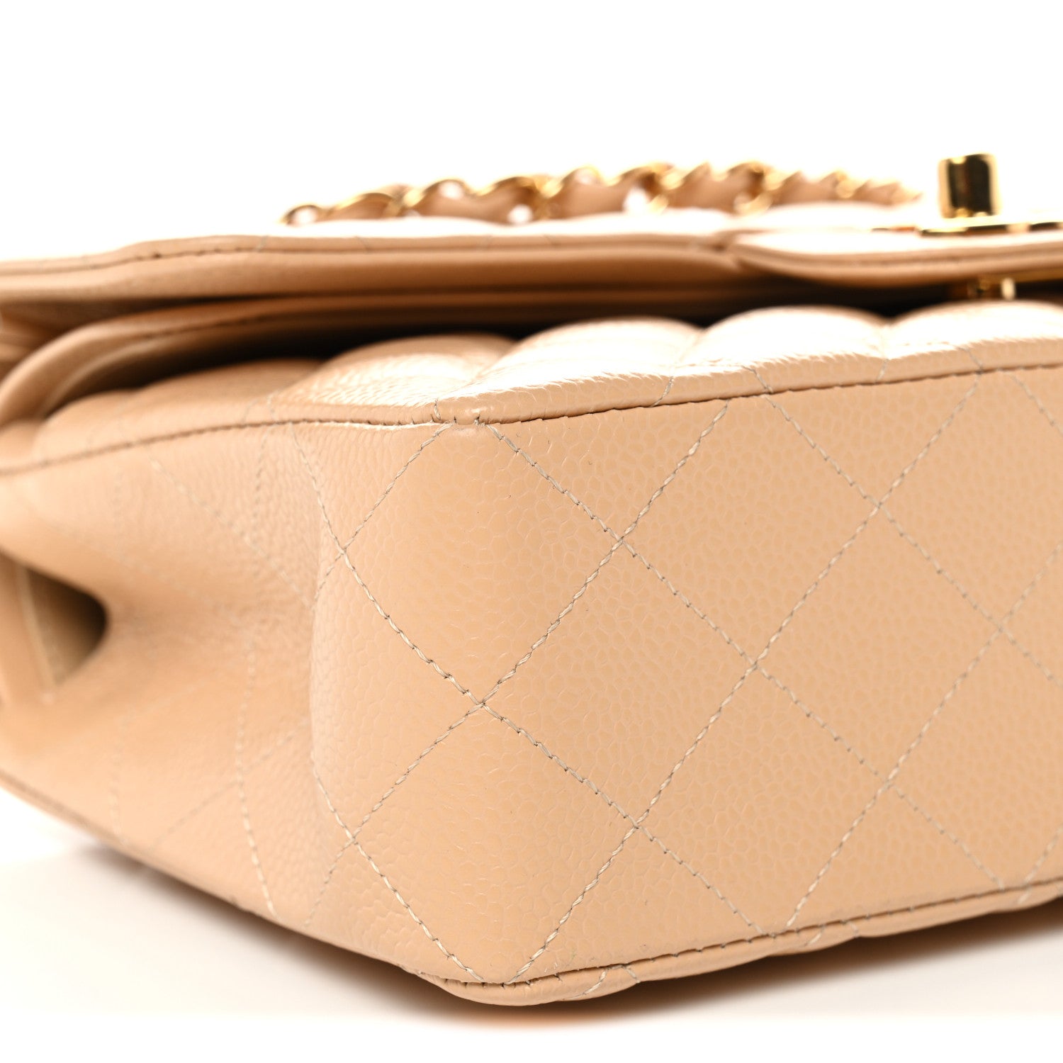 Caviar Quilted Small Double Flap Beige