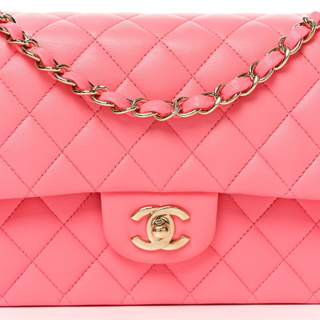 Lambskin Quilted Medium Double Flap Pink