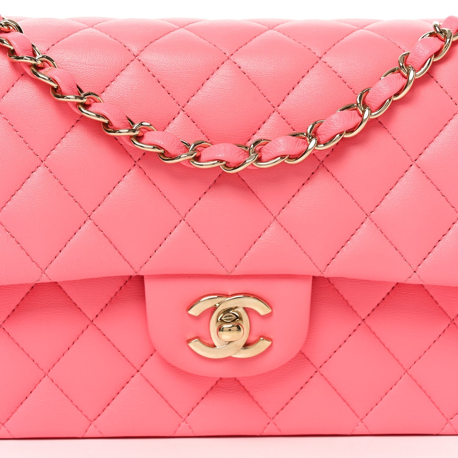 Lambskin Quilted Medium Double Flap Pink