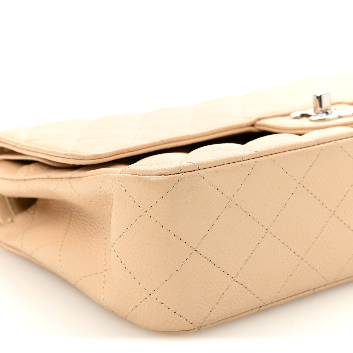 Caviar Quilted Medium Double Flap Beige Clair