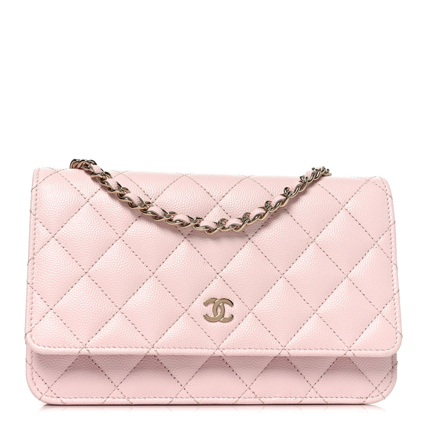 Caviar Quilted Wallet on Chain WOC Light Pink