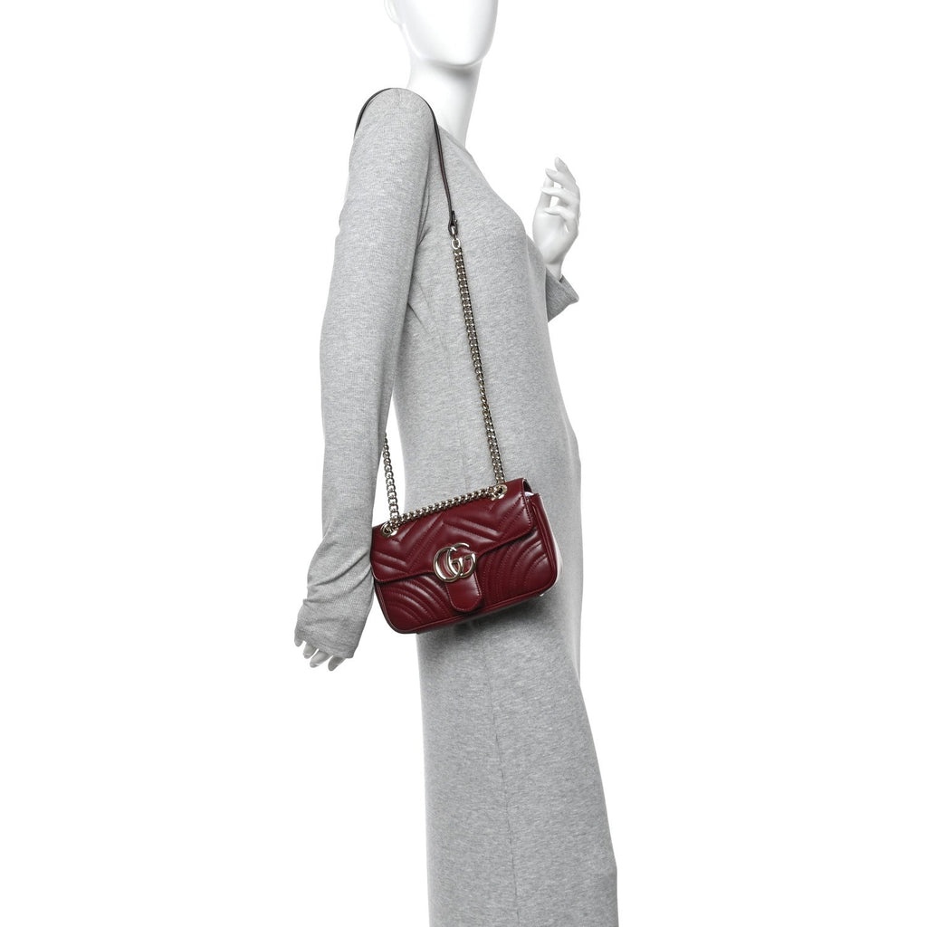 Calfskin Matelasse Mini GG Marmont Shoulder Bag Rosso Ancora
