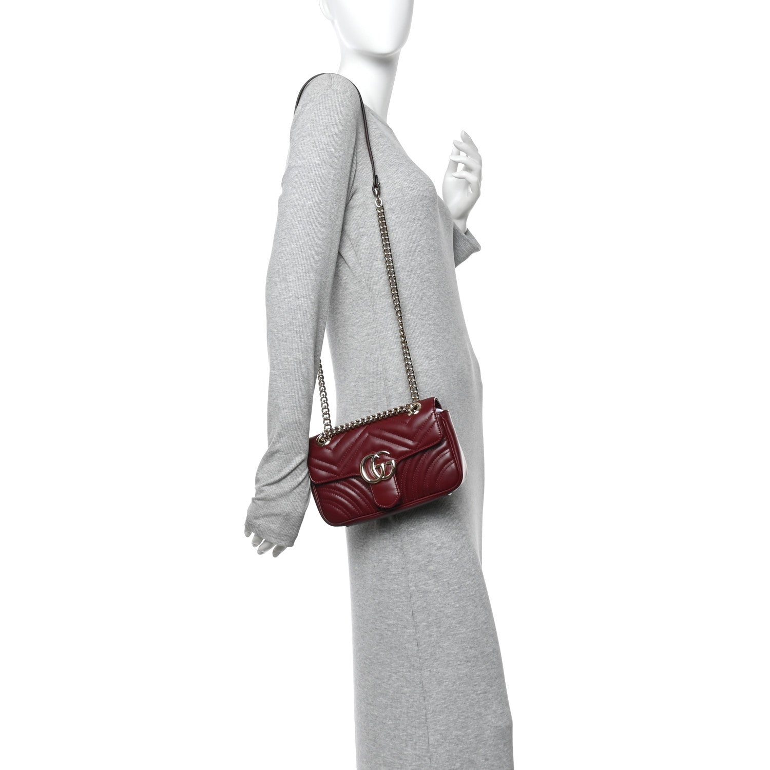 Calfskin Matelasse Mini GG Marmont Shoulder Bag Rosso Ancora