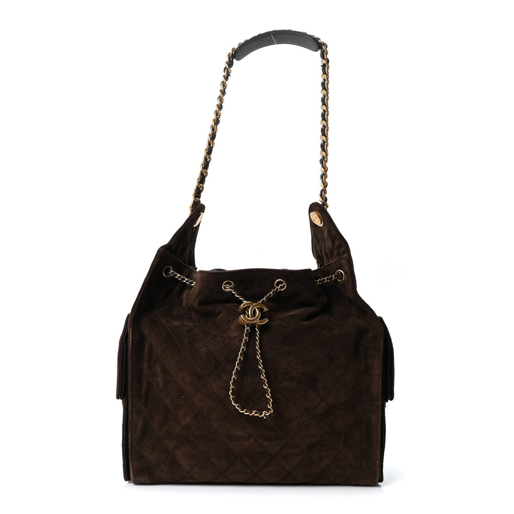 Suede Quilted Medium Chanel 25 Handbag Dark Brown
