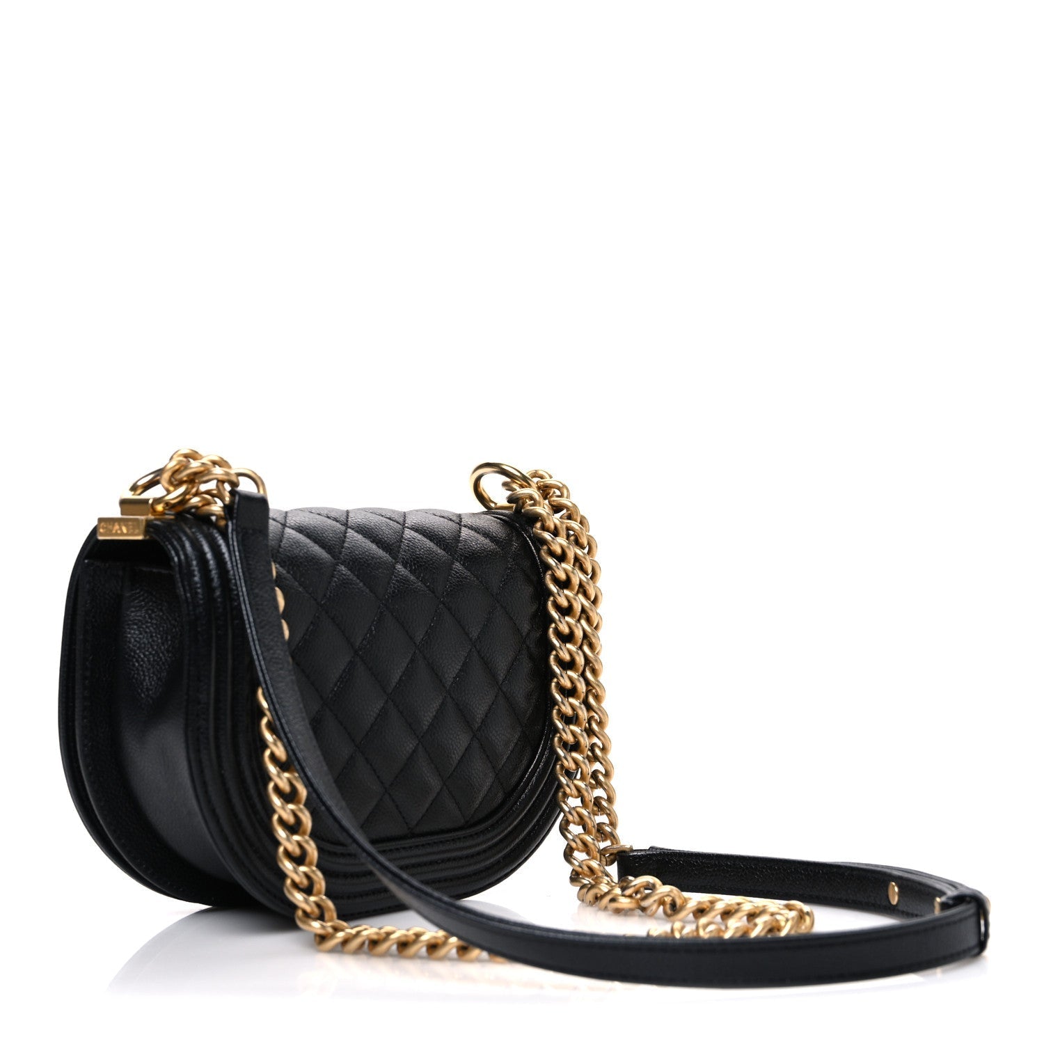 Caviar Quilted Small Boy Messenger Bag Black