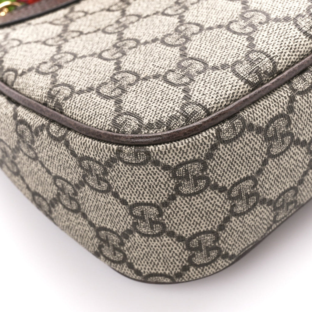 GG Supreme Monogram Textured Dollar Calfskin Web Small Ophidia GG Handbag Beige Ebony New Acero