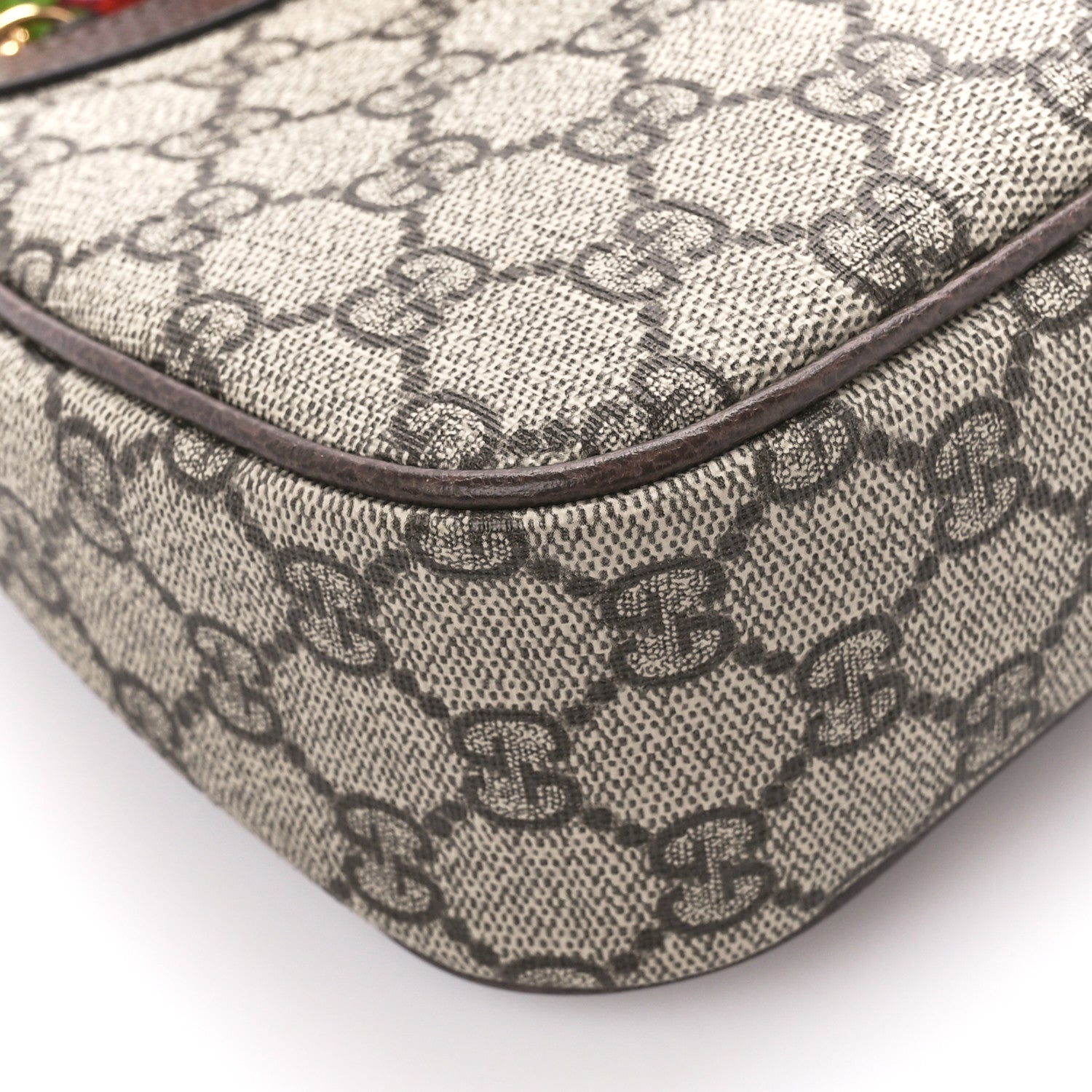 GG Supreme Monogram Textured Dollar Calfskin Web Small Ophidia GG Handbag Beige Ebony New Acero