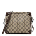 GG Supreme Monogram Textured Calfskin Square Messenger Bag Beige Ebony New Acero