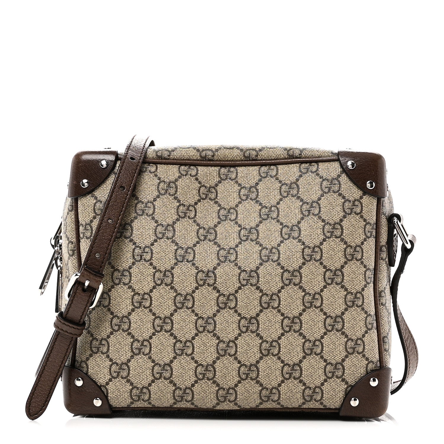 GG Supreme Monogram Textured Calfskin Square Messenger Bag Beige Ebony New Acero
