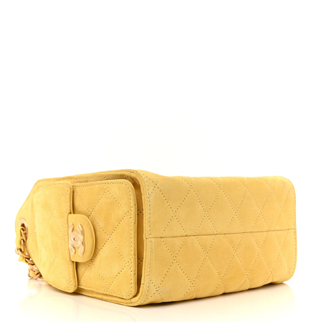 Suede Quilted Mini Chanel 25 Handbag Yellow