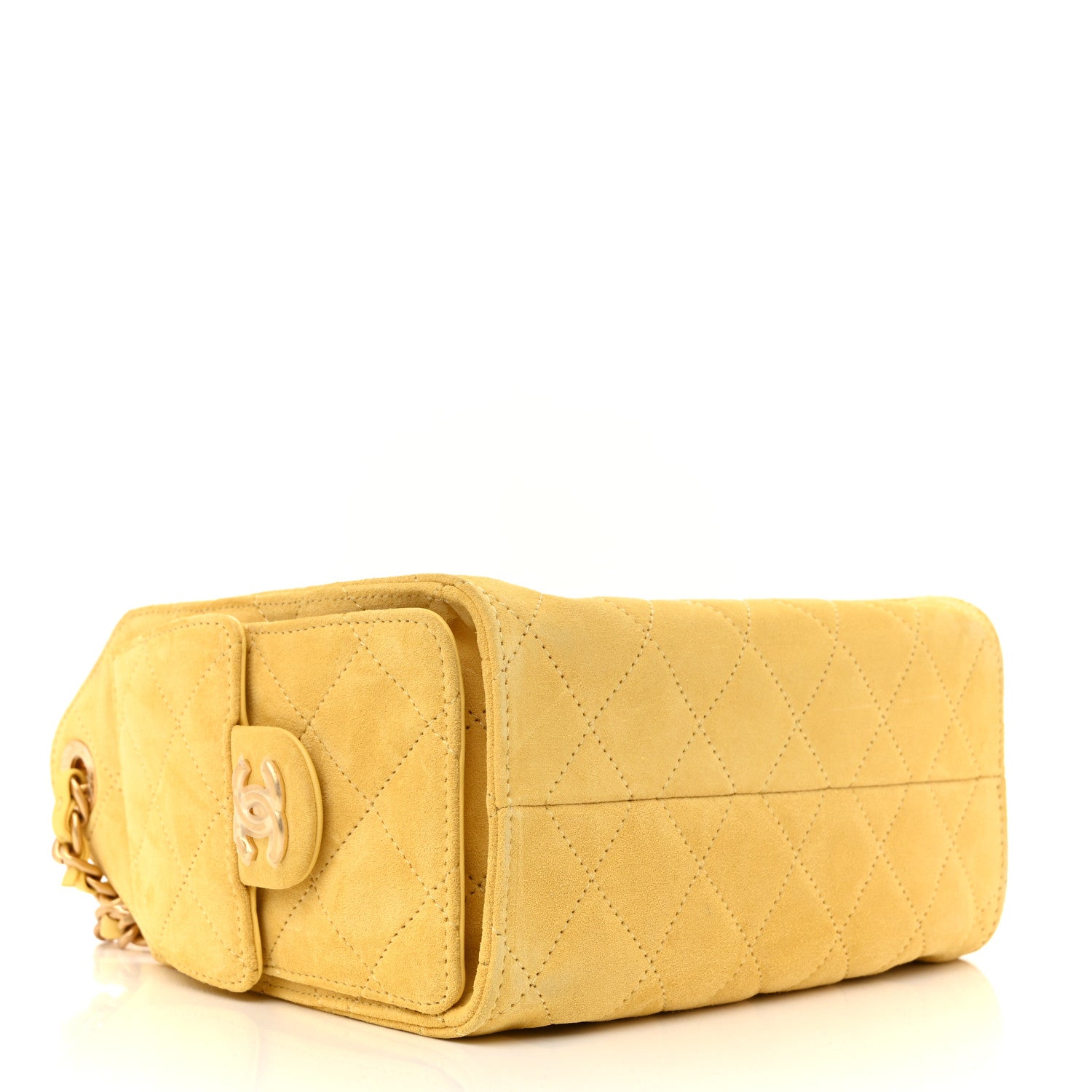 Suede Quilted Mini Chanel 25 Handbag Yellow