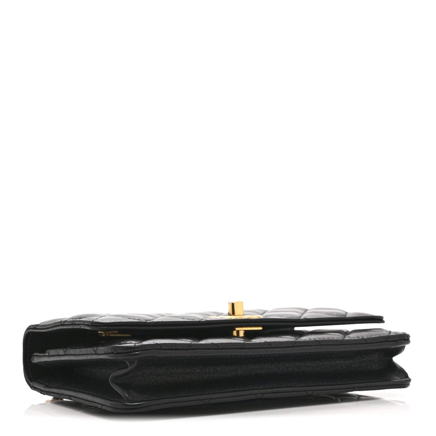 Shiny Lambskin Quilted Dynasty Wallet On Chain WOC Black