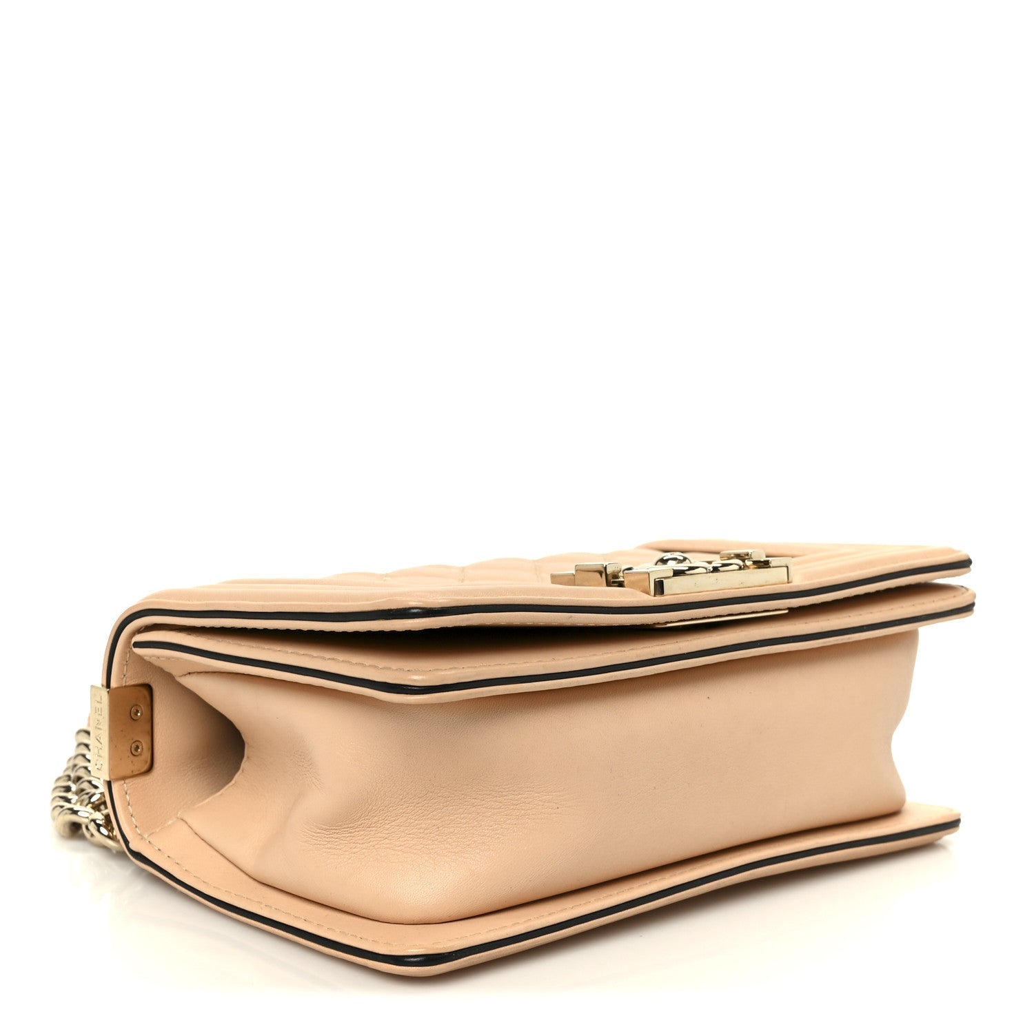 Calfskin Quilted Small Boy Top Handle Flap Beige Clair