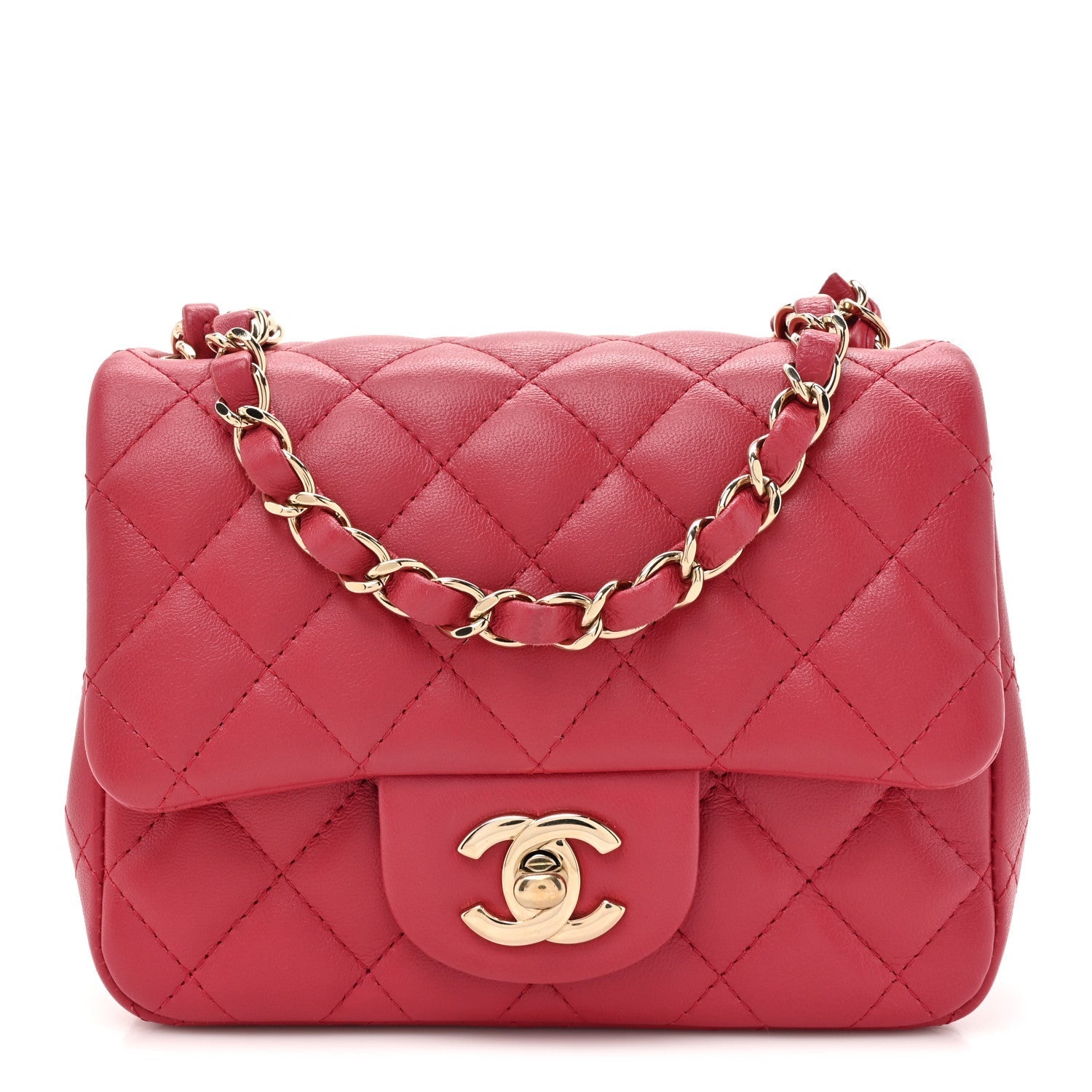 Lambskin Quilted Mini Square Flap Dark Pink