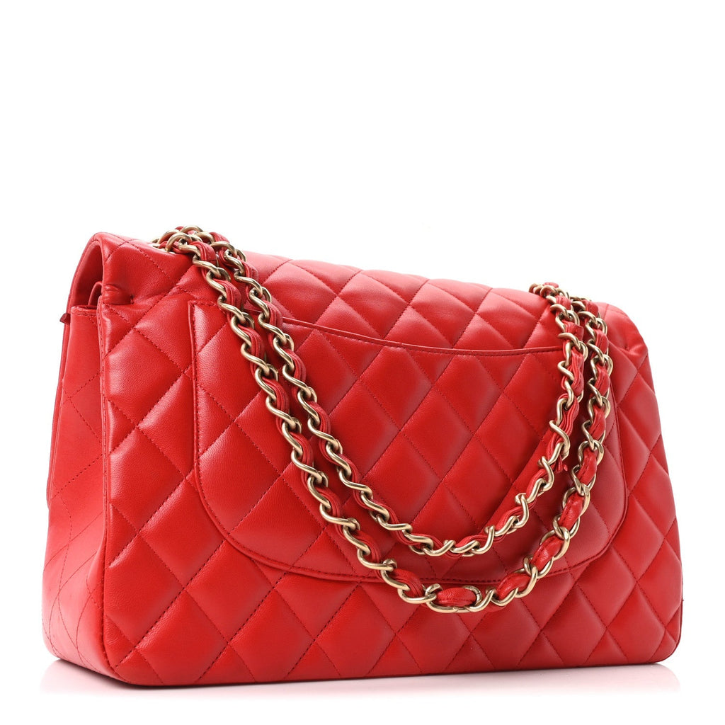 Lambskin Quilted Jumbo Double Flap Red