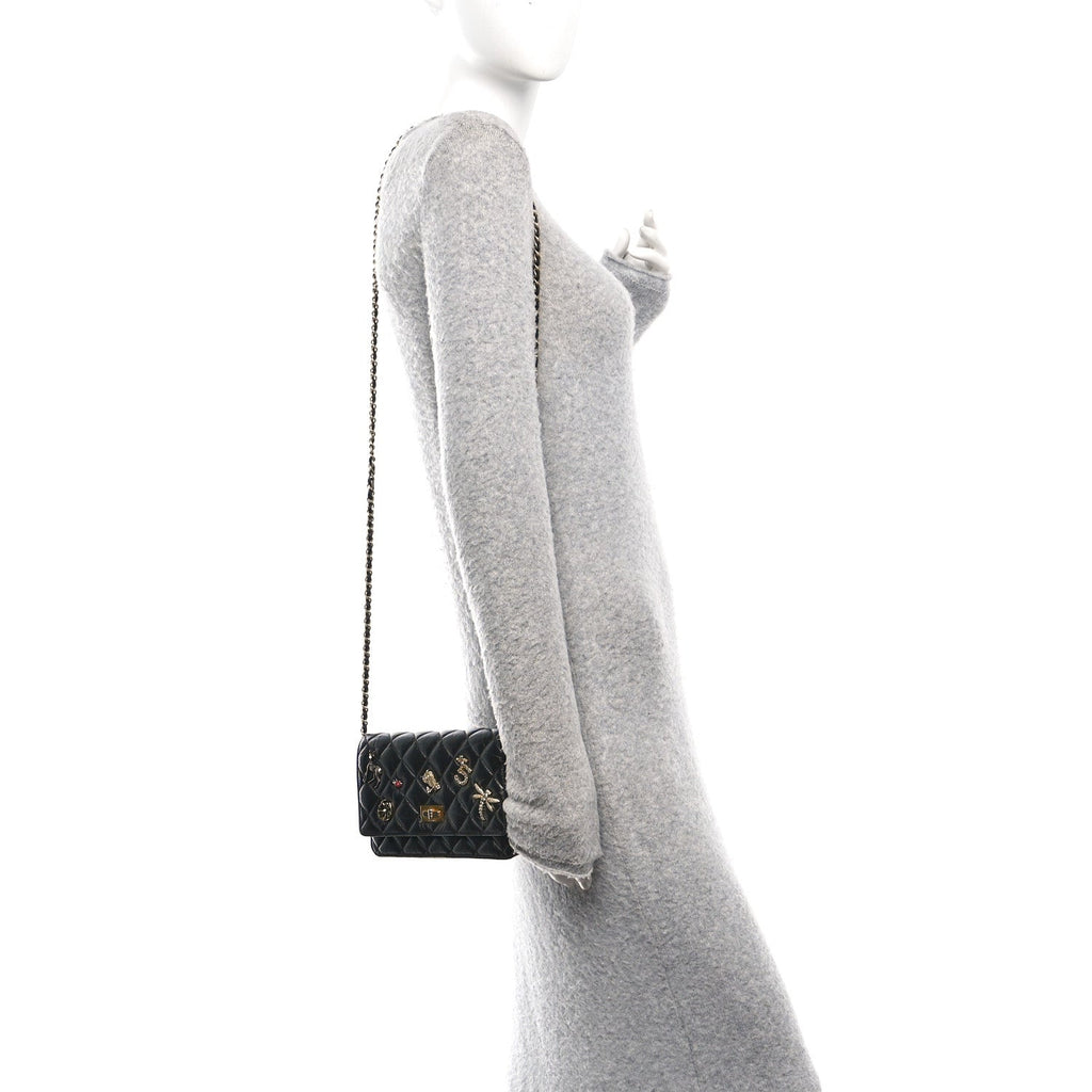 Aged Calfskin Lucky Charms 2.55 Reissue Wallet on Chain WOC Black