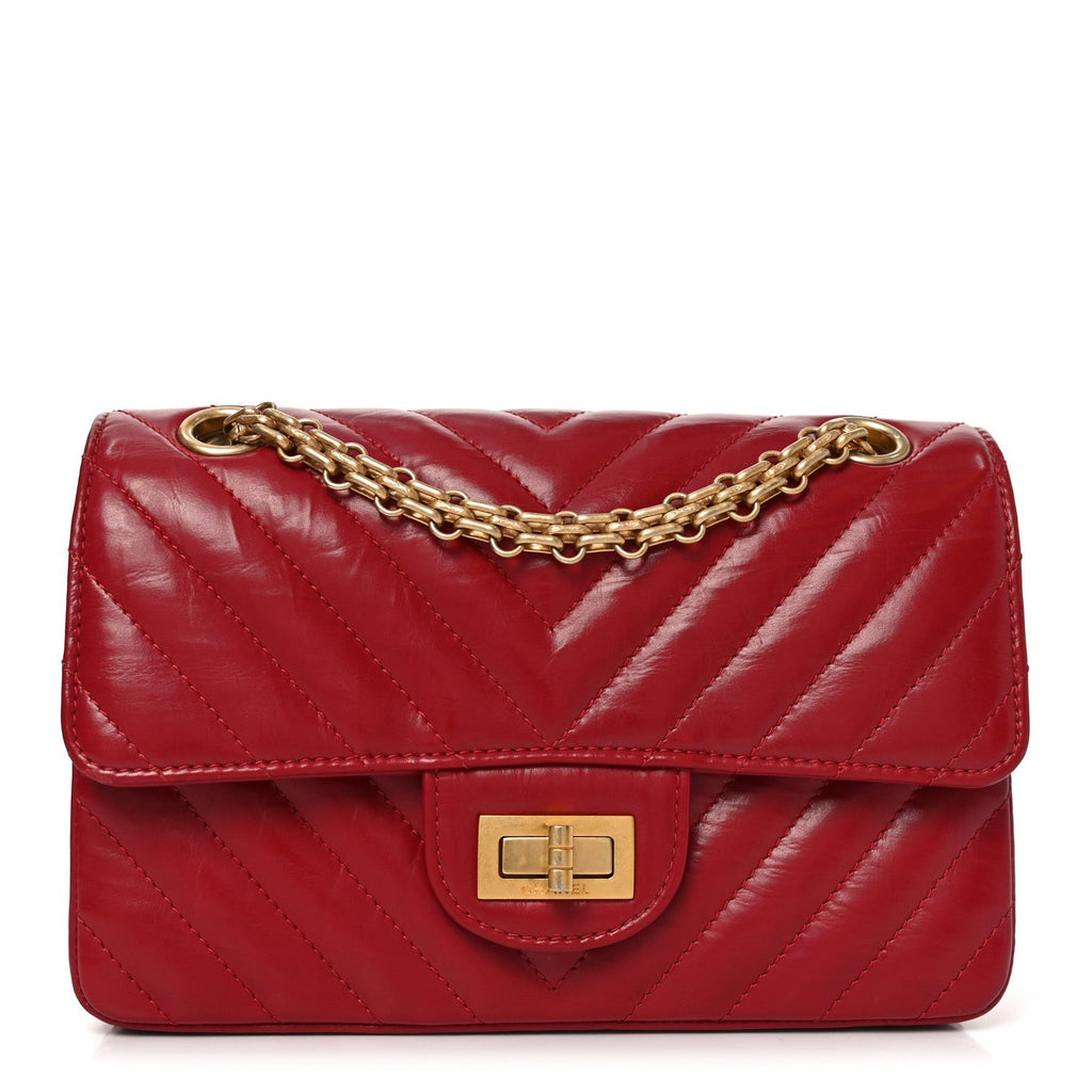 Aged Calfskin Chevron Quilted 2.55 Reissue Mini Flap Dark Red