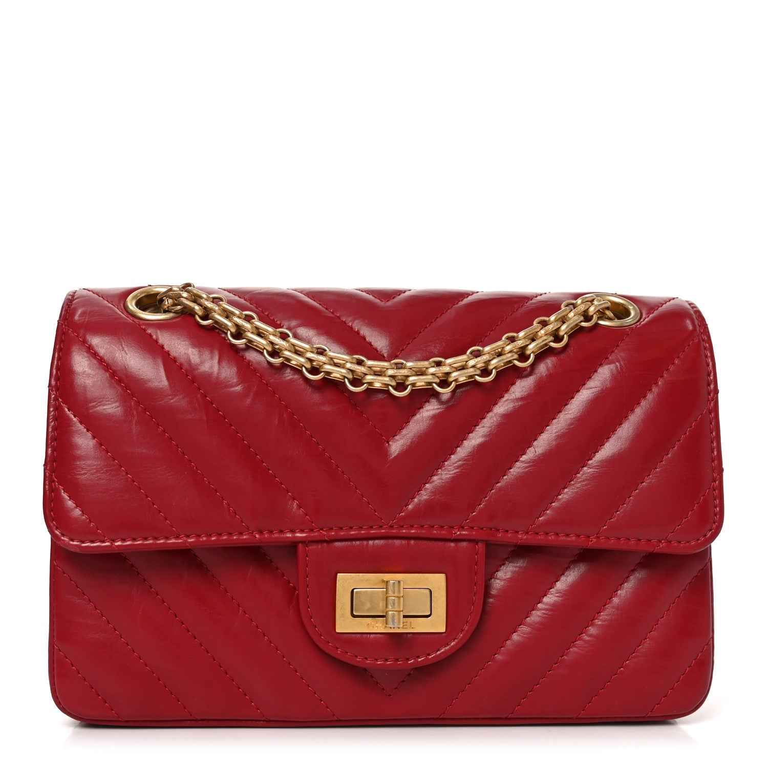 Aged Calfskin Chevron Quilted 2.55 Reissue Mini Flap Dark Red