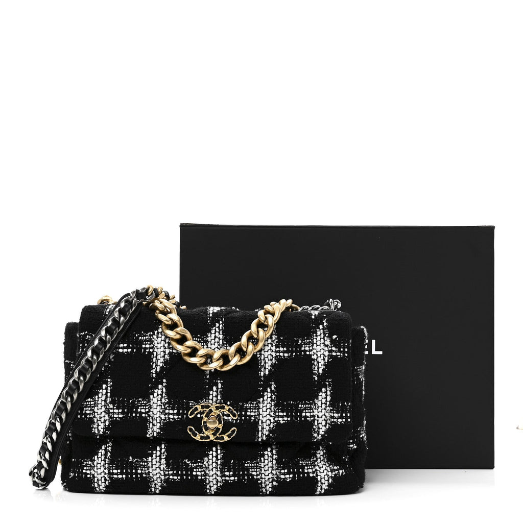 Tweed Quilted Large Chanel 19 Flap Black White