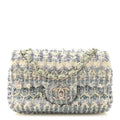 Tweed Quilted Mini Rectangular Flap Light Green Silver White