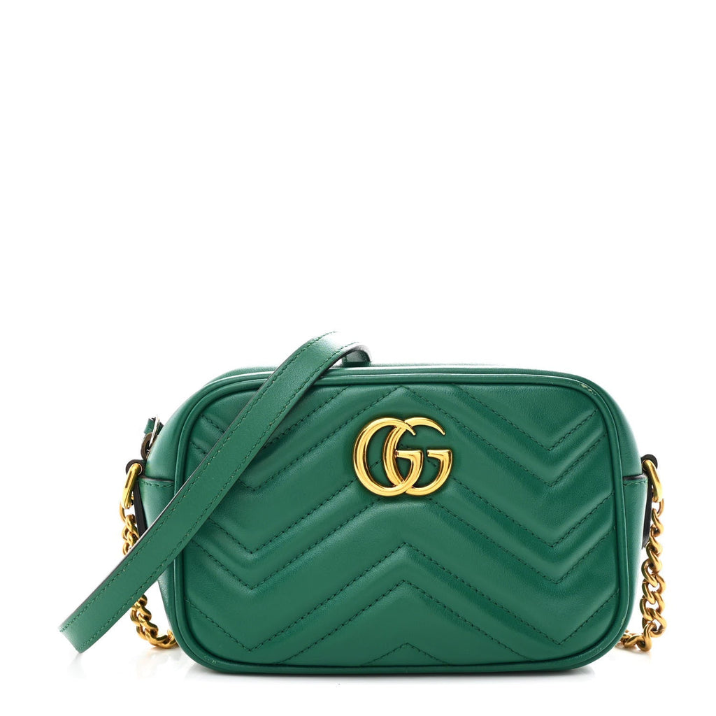 Calfskin Matelasse Small GG Marmont Chain Shoulder Bag Emerald Green