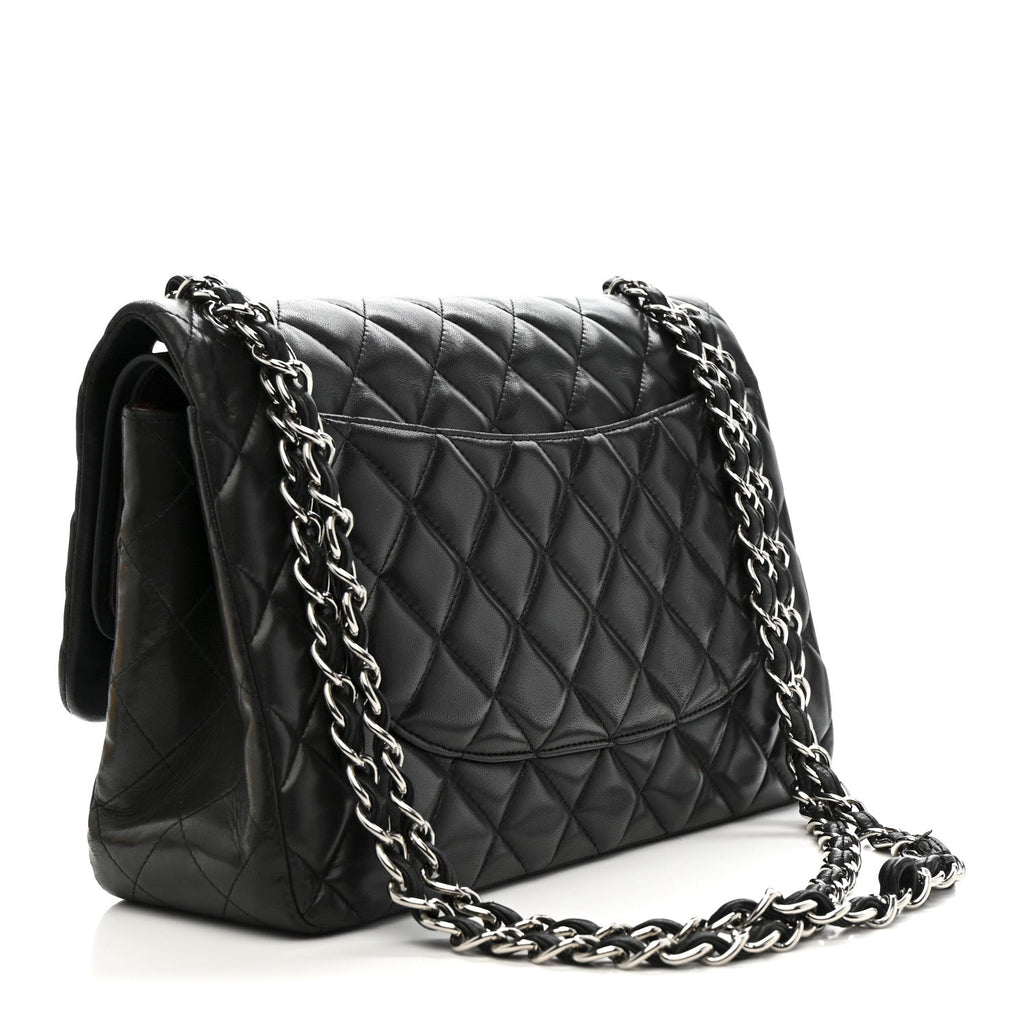 Lambskin Quilted Jumbo Double Flap Black