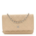 Caviar Quilted Wallet on Chain WOC Beige