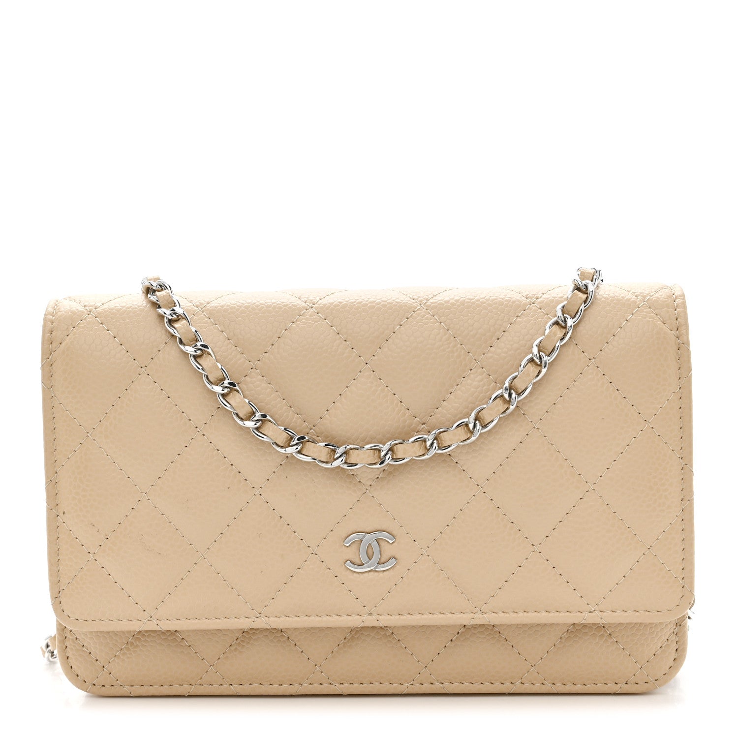 Caviar Quilted Wallet on Chain WOC Beige