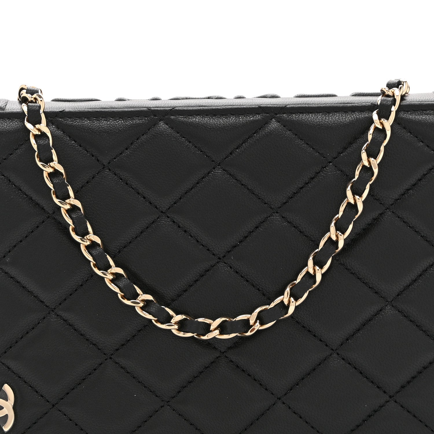 Lambskin Quilted Book Wallet On Chain WOC Black