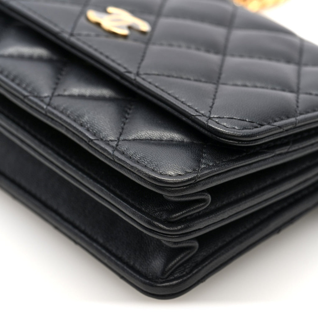 Lambskin Quilted CC Pearl Enamel Clutch on Chain WOC Black