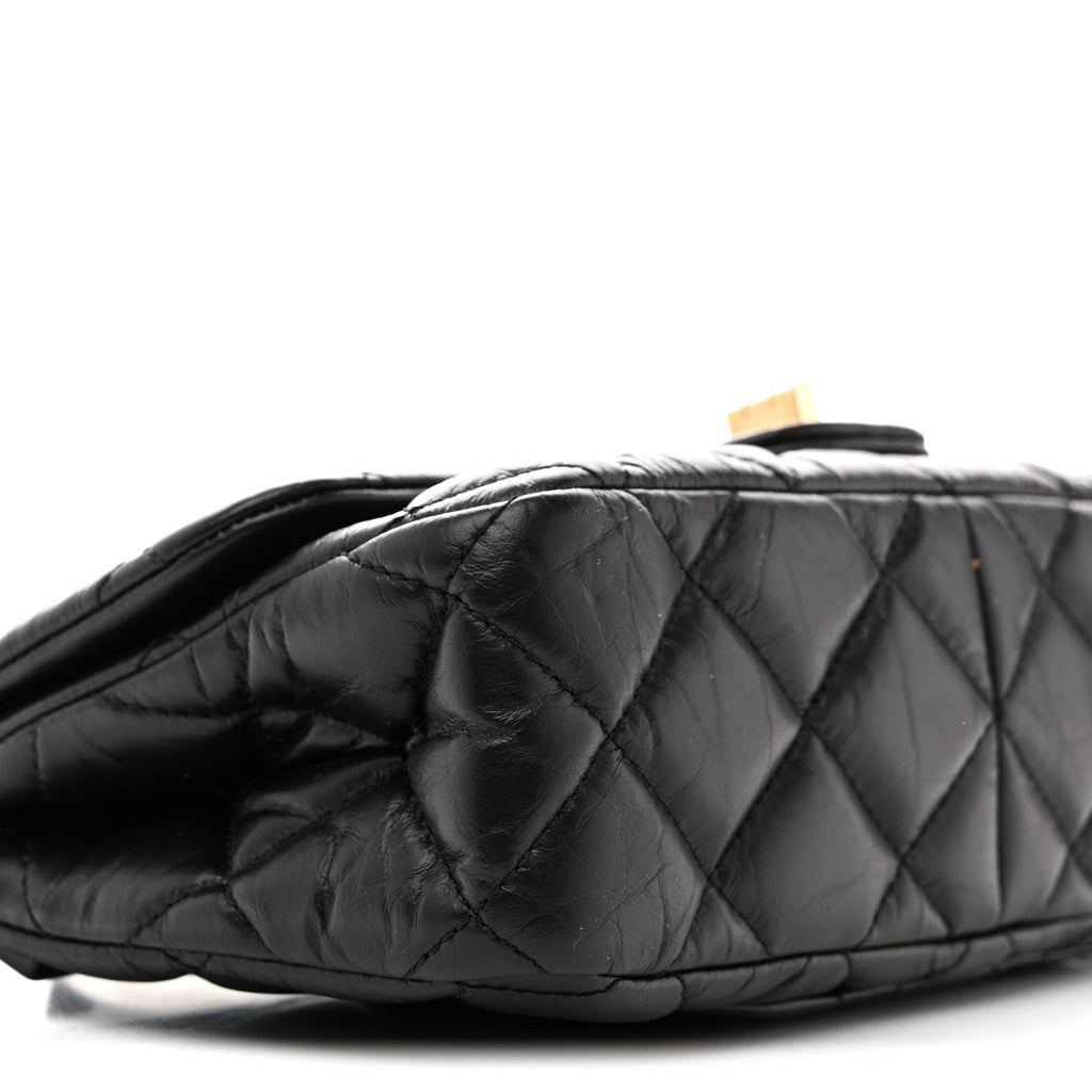 Aged Calfskin Quilted 2.55 Reissue Mini Hanger Flap Black