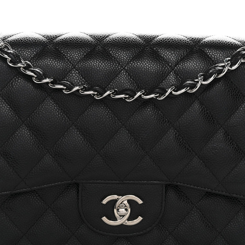 Caviar Quilted Jumbo Double Flap Black