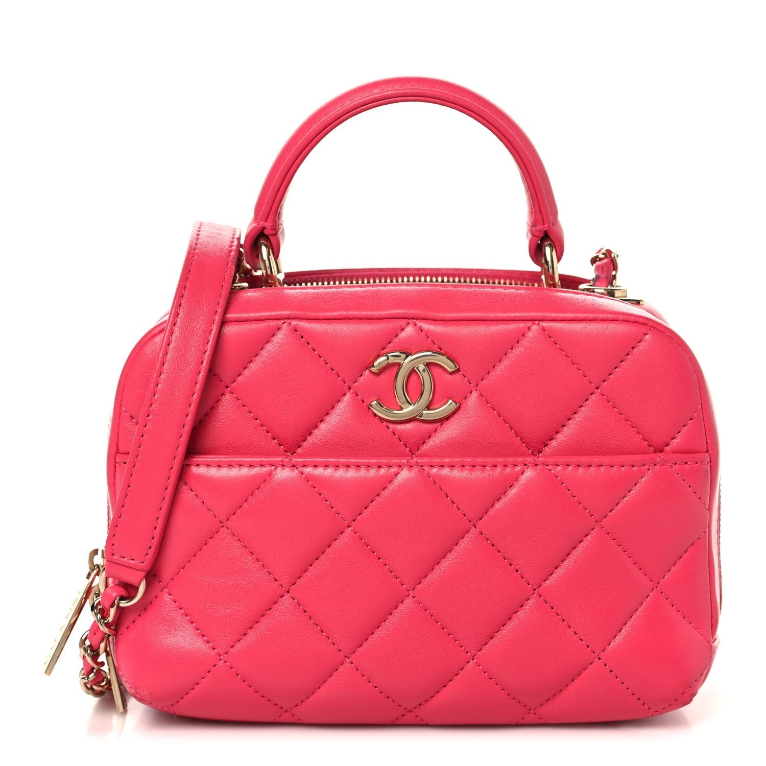 Lambskin Quilted Small Trendy CC Bowling Bag Pink