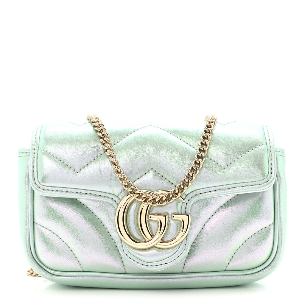 Iridescent Nappa Chevron Matelasse Super Mini GG Marmont Shoulder Bag Green Iridescent