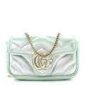 Iridescent Nappa Chevron Matelasse Super Mini GG Marmont Shoulder Bag Green Iridescent