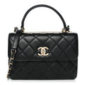 Lambskin Quilted Small Trendy CC Dual Handle Flap Bag Black