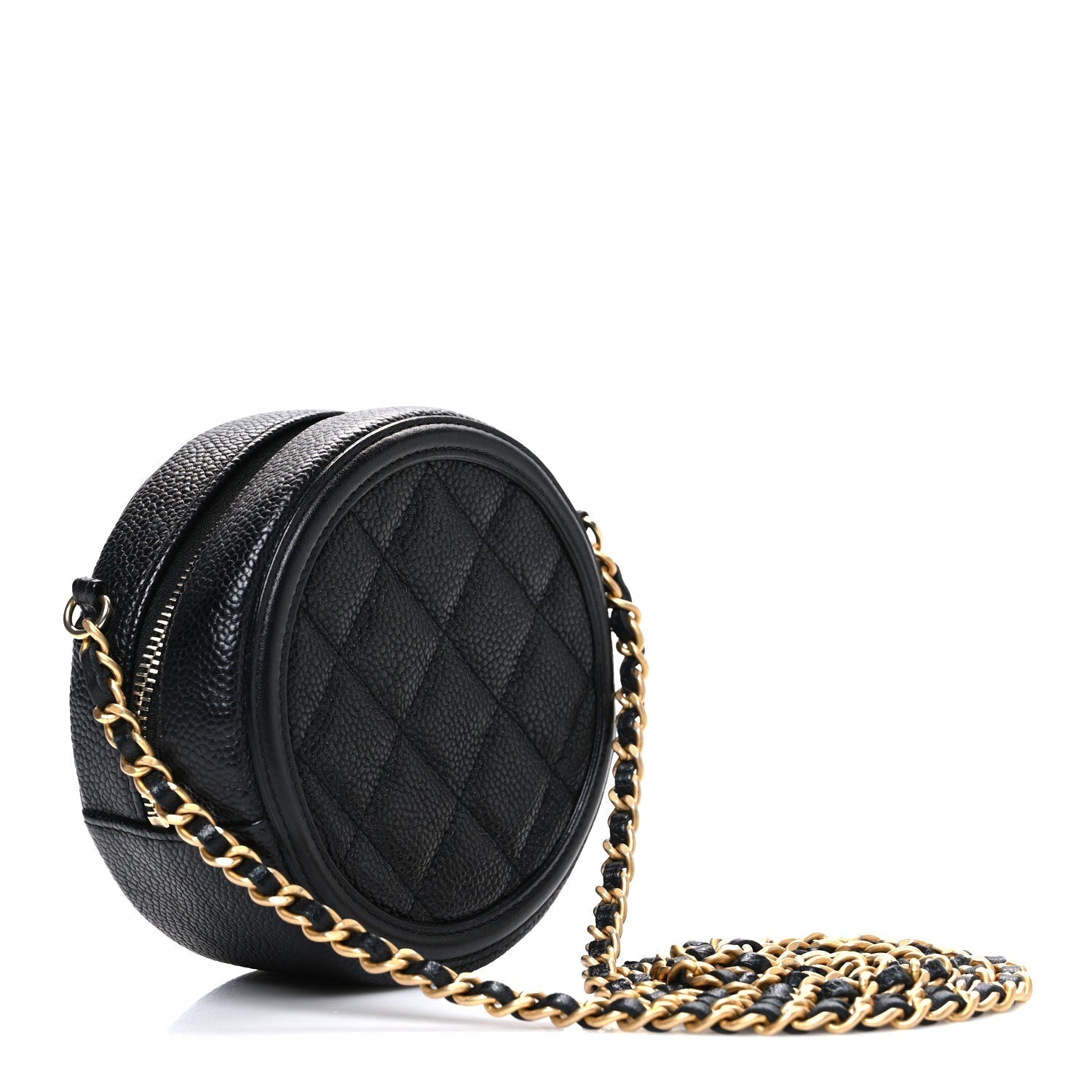 Caviar Quilted Round Filigree Crossbody Black