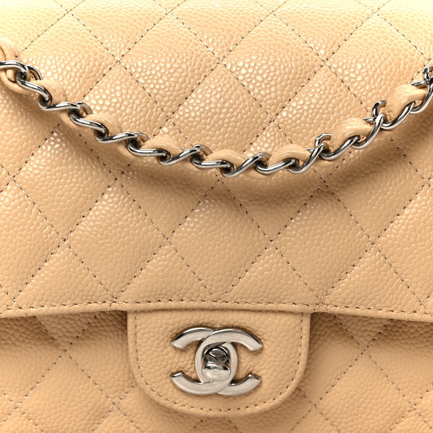 Caviar Quilted Medium Double Flap Beige