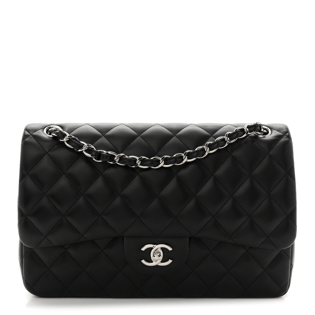 Lambskin Quilted Jumbo Double Flap Black