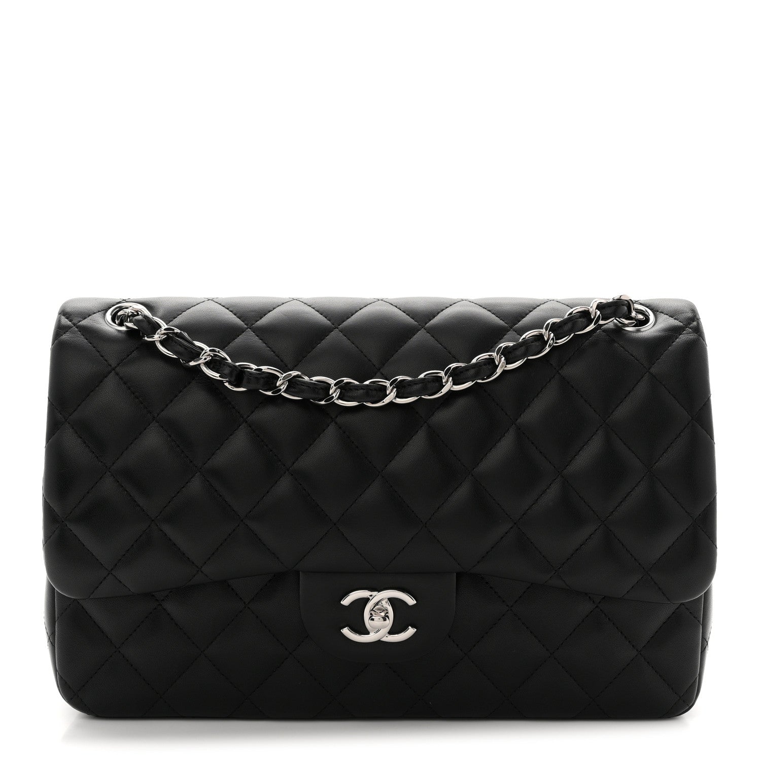 Lambskin Quilted Jumbo Double Flap Black