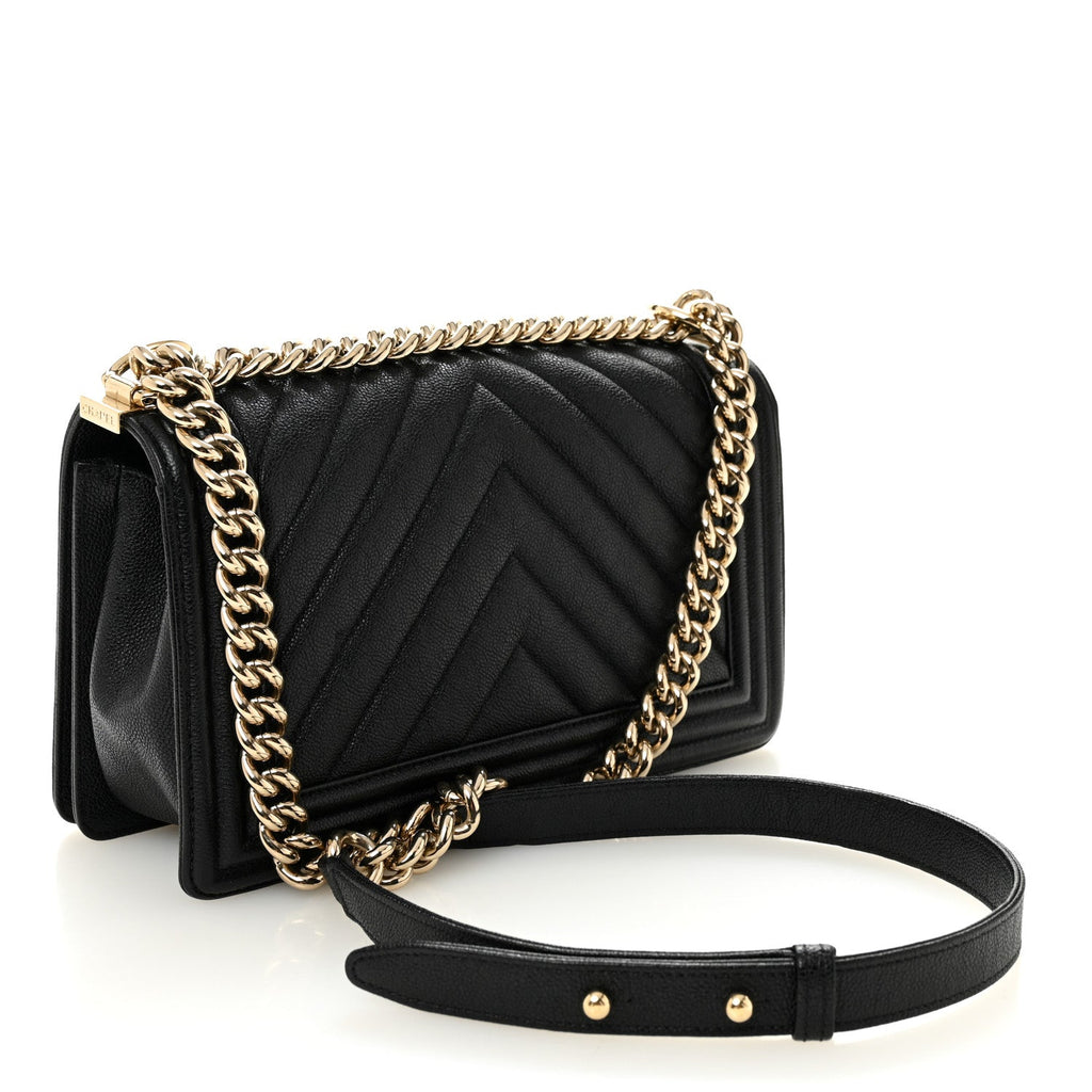 Caviar Chevron Quilted Medium Boy Flap Black