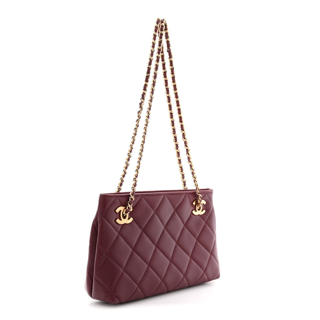 Lambskin Quilted Small Eyes On You Shopping Bag Dark Burgundy