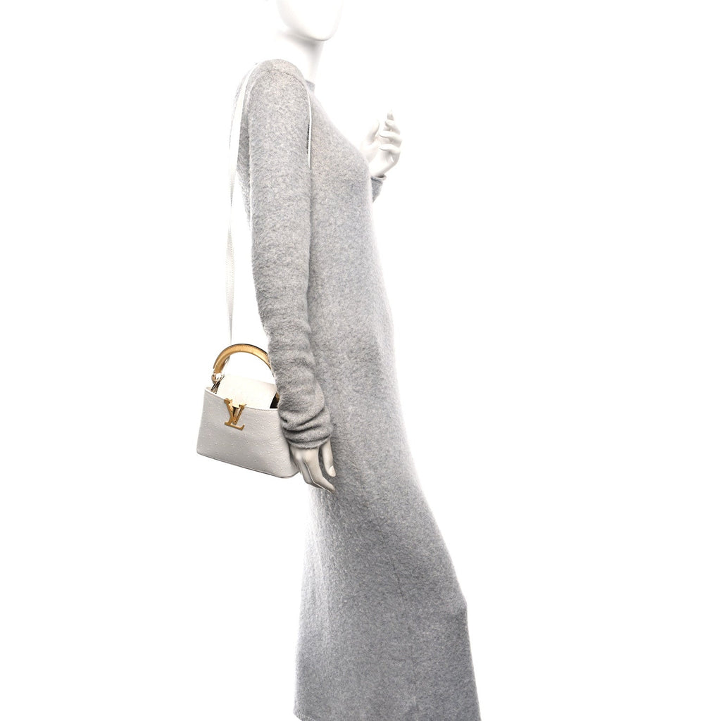 Iridescent Ostrich Capucines Mini White Gold