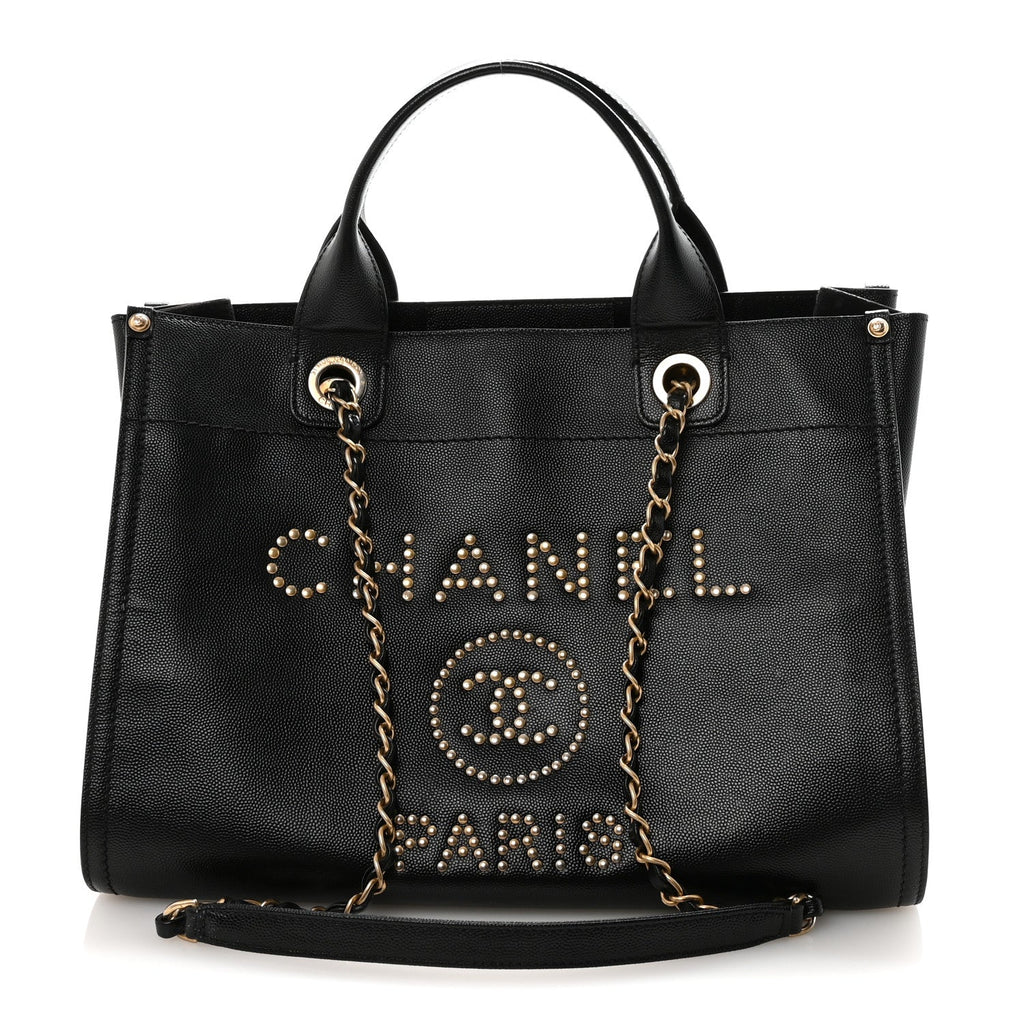 Caviar Small Studded Deauville Tote Black